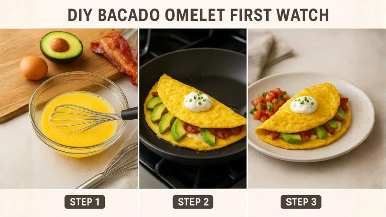 A delicious Bacado omelet from First Watch, featuring fresh ingredients and a golden-brown exterior.