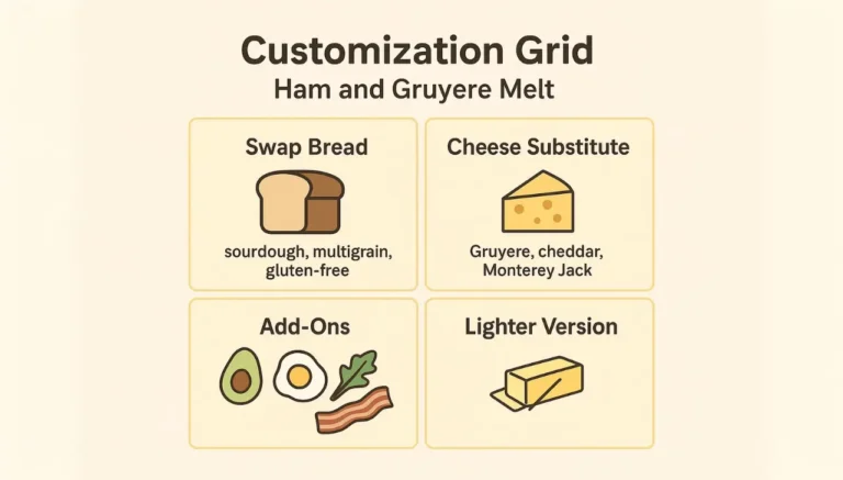 Customization grid featuring a ham and Gruyere melt first watch sandwich with options for toppings and bread types