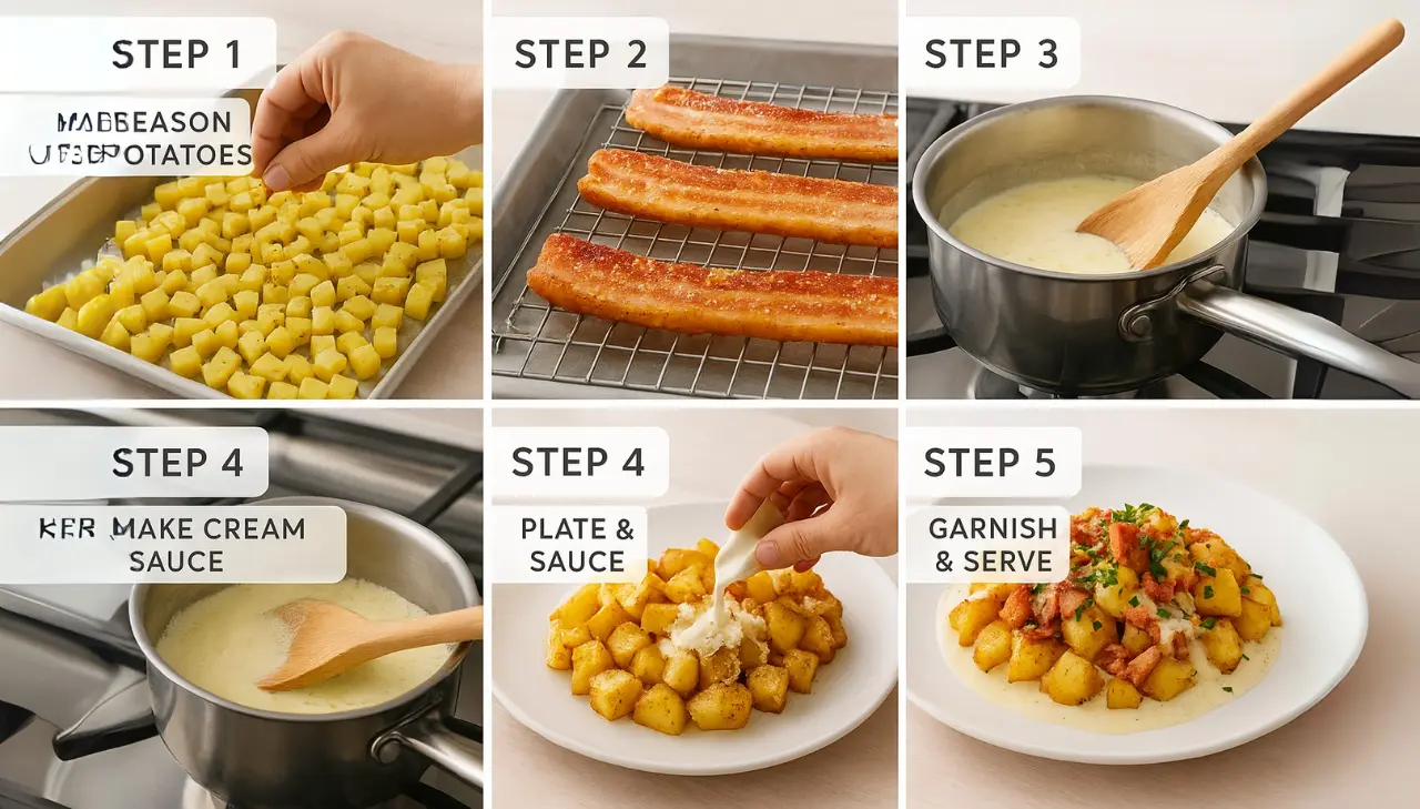 Step-by-step guide for preparing Million dollar potatoes first watch, featuring ingredients and cooking instructions