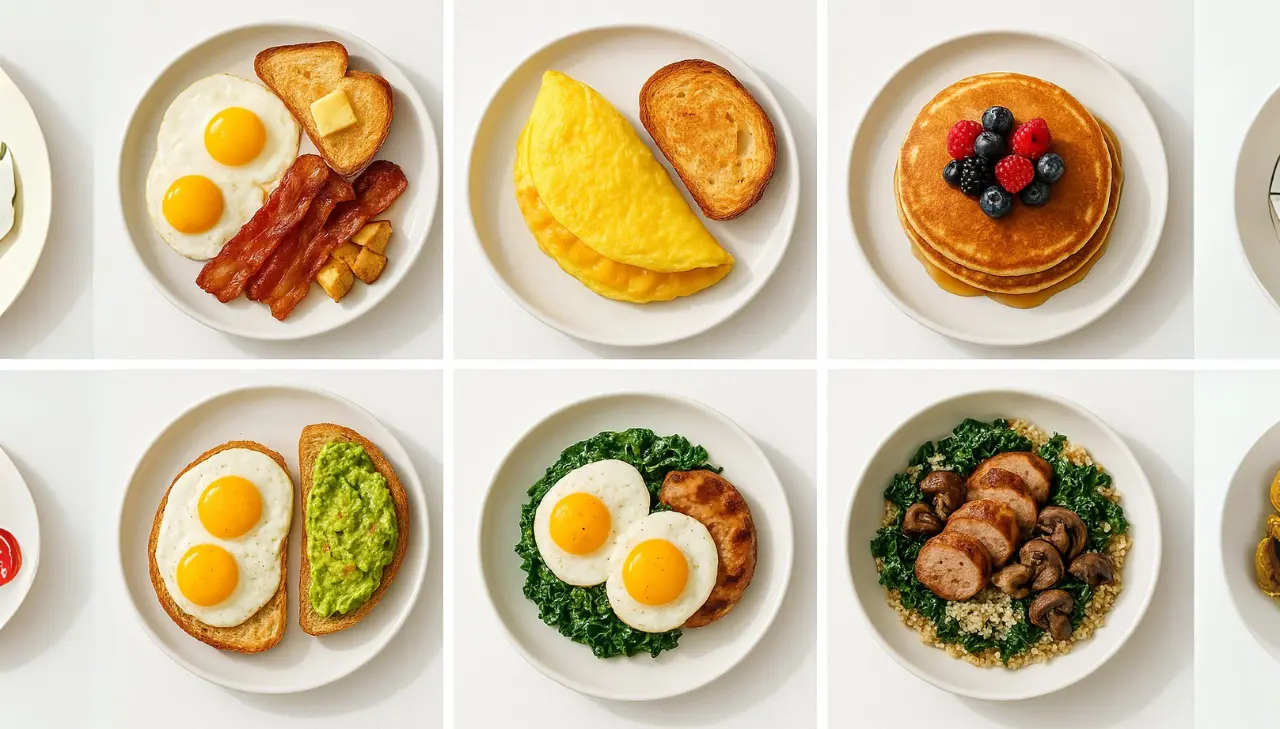 A series of images displaying different first watch breakfast menu options, including toast, yogurt, and smoothies for menu comparison.