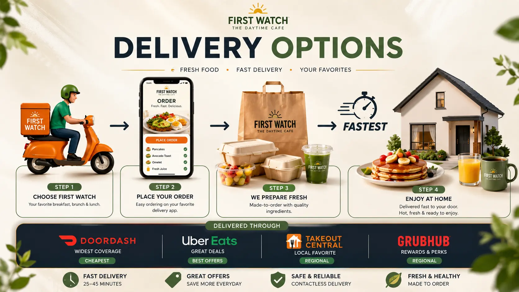 First Watch Delivery options page showcasing various truck delivery choices for customers.