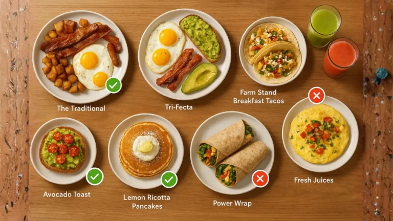 A selection of breakfast items arranged on a table, showcasing what First-Watch offers for delivery.
